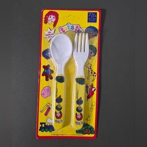 Tots TV Kids Spoon Fork Set Vintage 1996 Spearmark Infant Utensils Yellow New